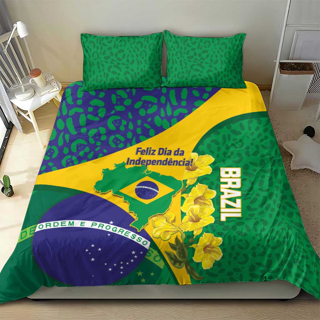 Brazil Independence Day Bedding Set Ordem e Progresso Map With Golden Trumpet - Wonder Print Shop