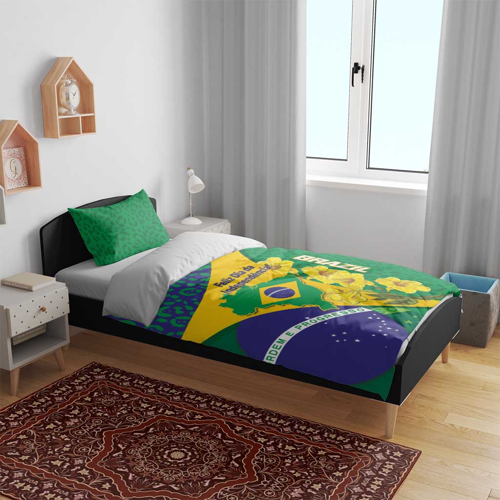 Brazil Independence Day Bedding Set Ordem e Progresso Map With Golden Trumpet - Wonder Print Shop