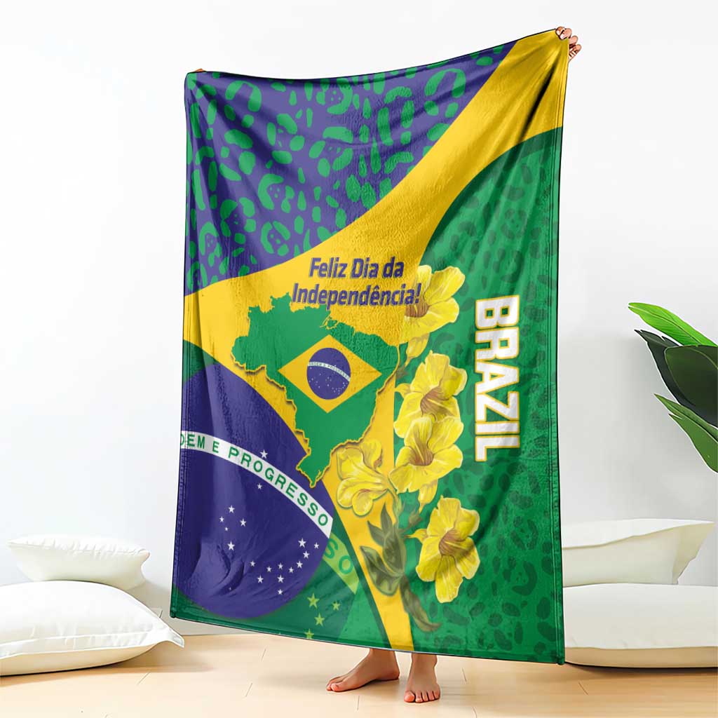 Brazil Independence Day Blanket Ordem e Progresso Map With Golden Trumpet - Wonder Print Shop