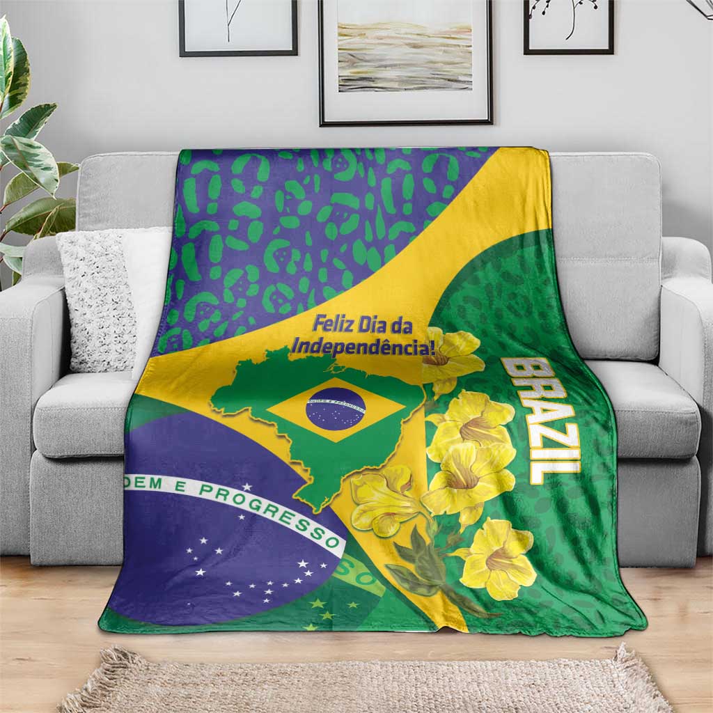 Brazil Independence Day Blanket Ordem e Progresso Map With Golden Trumpet - Wonder Print Shop