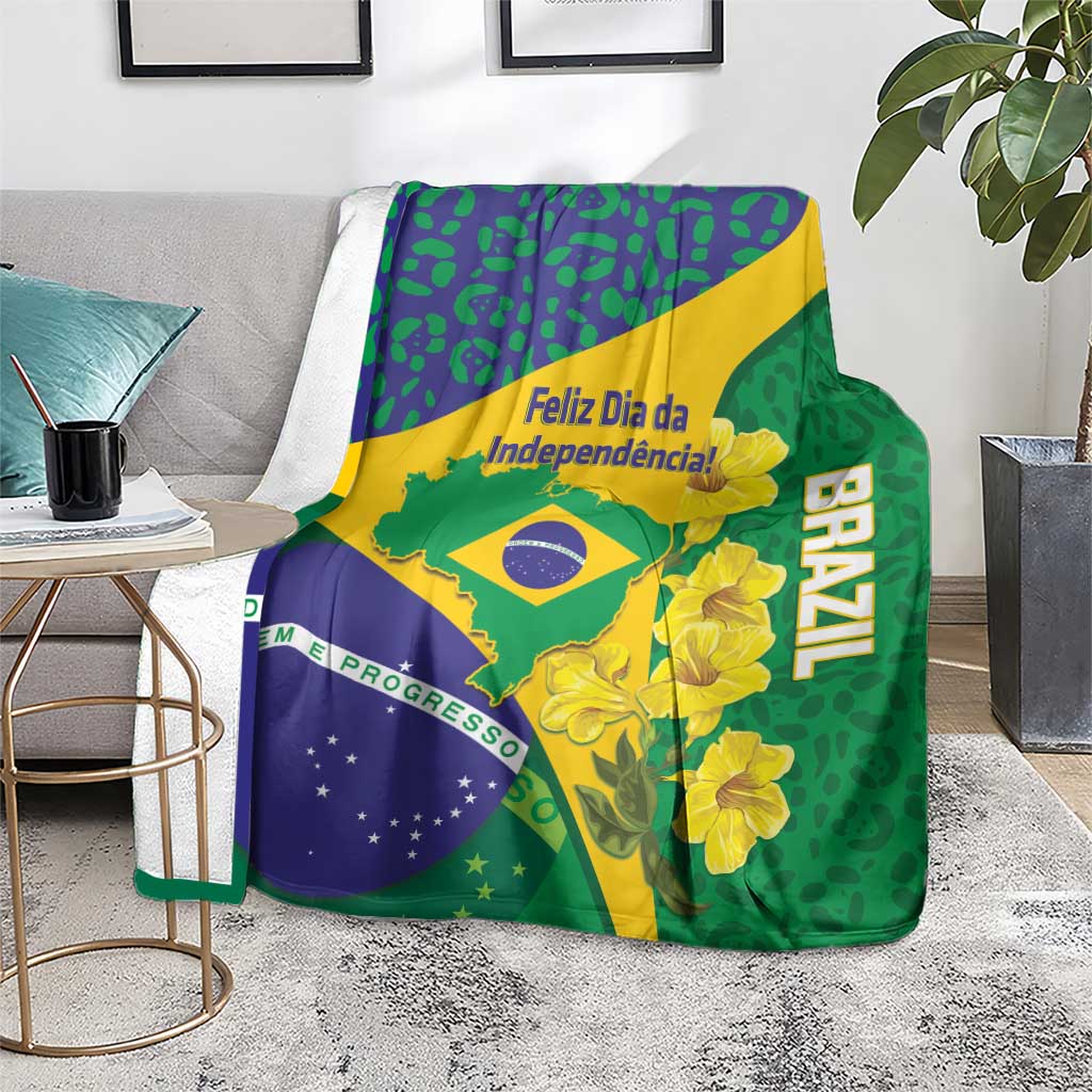 Brazil Independence Day Blanket Ordem e Progresso Map With Golden Trumpet - Wonder Print Shop