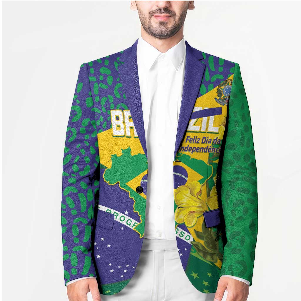 Brazil Independence Day Blazer Ordem e Progresso Map With Golden Trumpet - Wonder Print Shop
