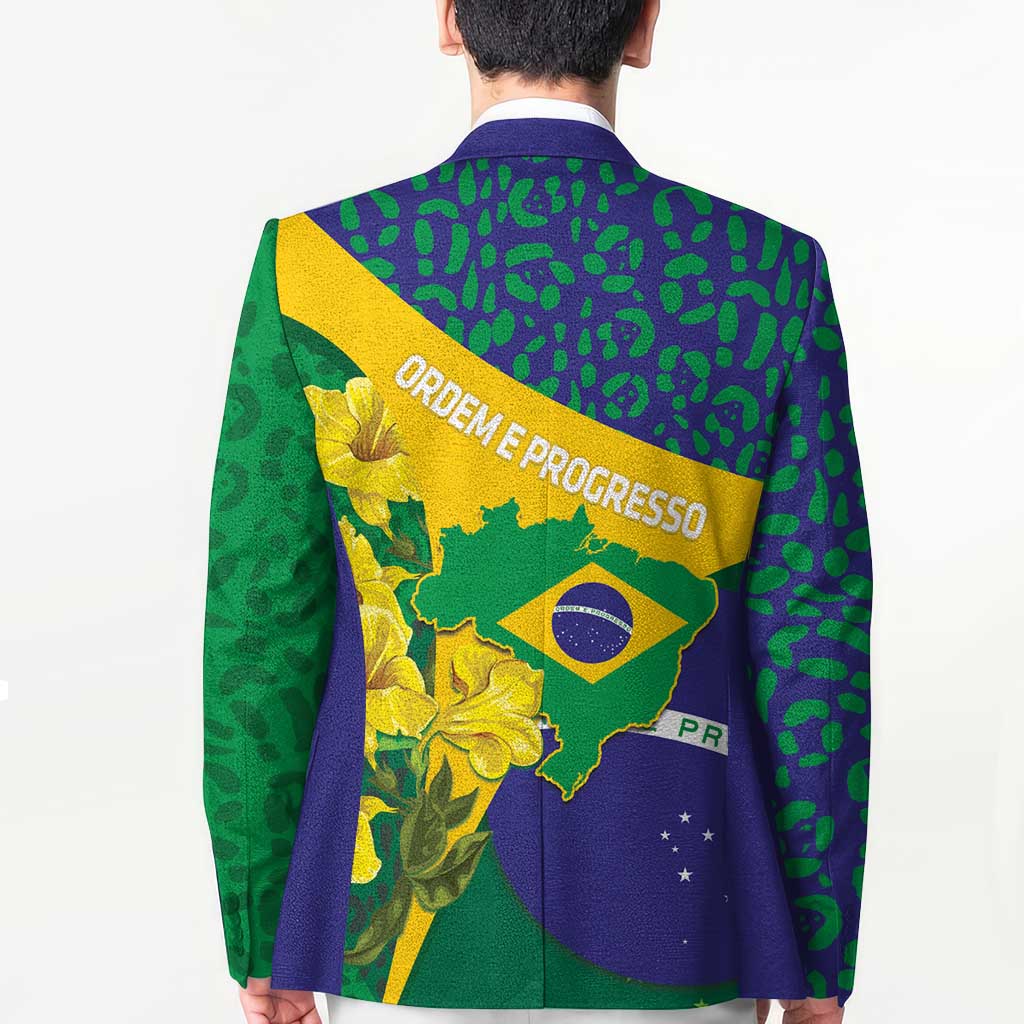 Brazil Independence Day Blazer Ordem e Progresso Map With Golden Trumpet - Wonder Print Shop