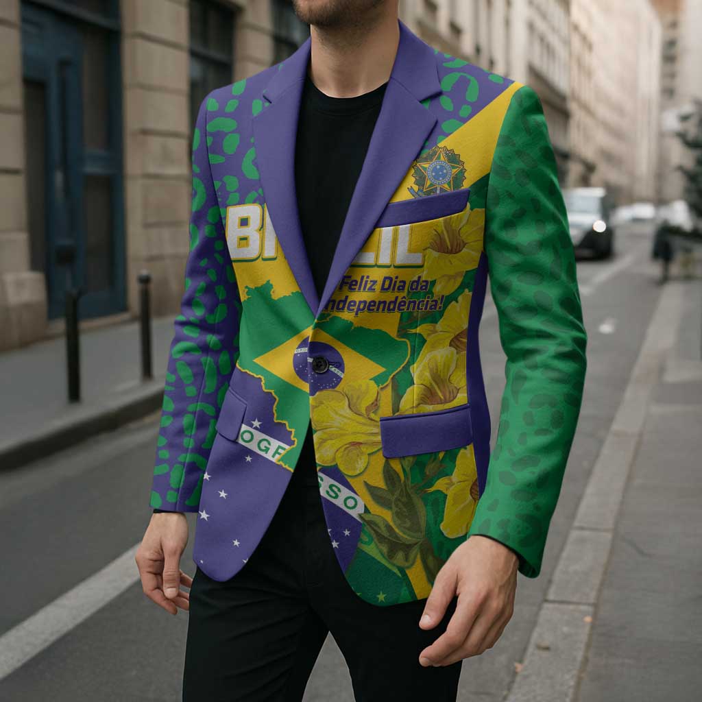 Brazil Independence Day Blazer Ordem e Progresso Map With Golden Trumpet - Wonder Print Shop