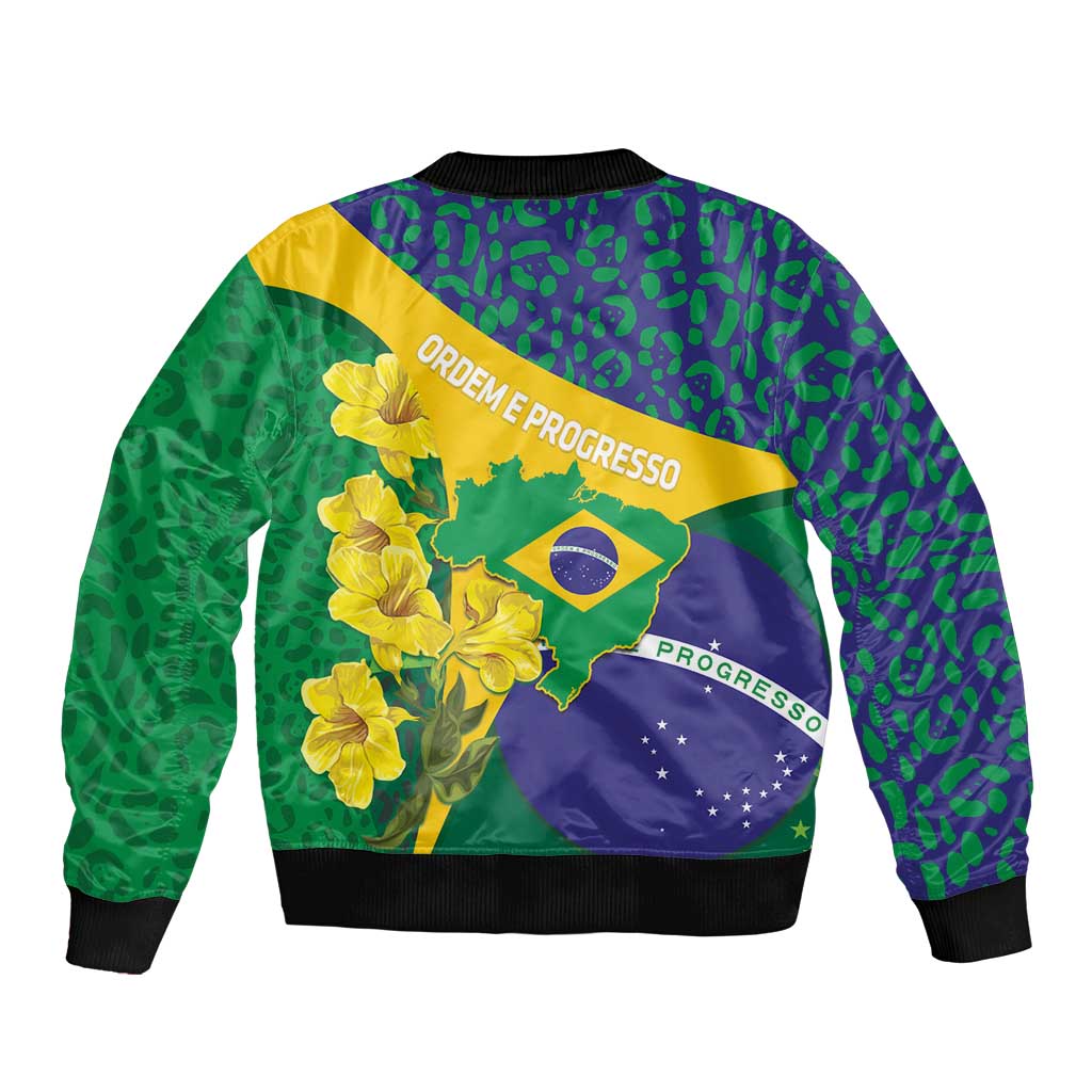 Brazil Independence Day Bomber Jacket Ordem e Progresso Map With Golden Trumpet - Wonder Print Shop