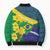 Brazil Independence Day Bomber Puffer Jacket Ordem e Progresso Map With Golden Trumpet - Wonder Print Shop