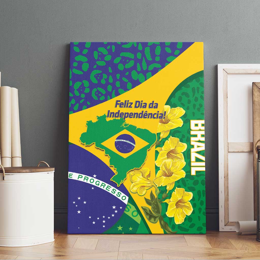 Brazil Independence Day Canvas Wall Art Ordem e Progresso Map With Golden Trumpet - Wonder Print Shop