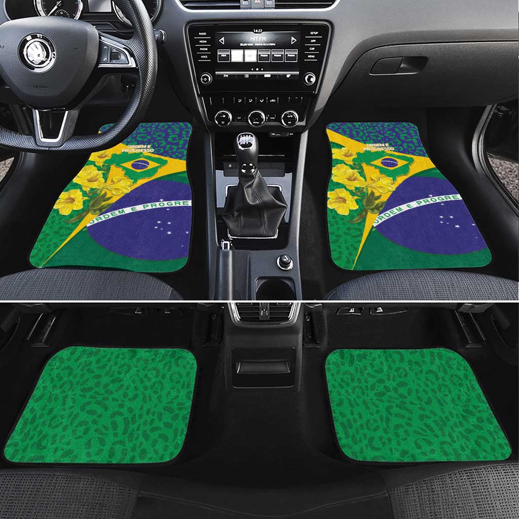 Brazil Independence Day Car Mats Ordem e Progresso Map With Golden Trumpet - Wonder Print Shop
