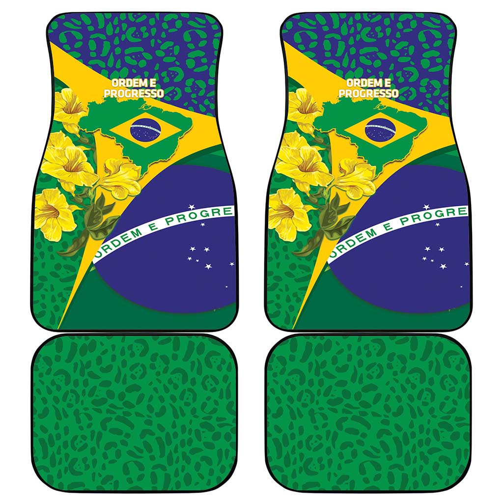 Brazil Independence Day Car Mats Ordem e Progresso Map With Golden Trumpet - Wonder Print Shop