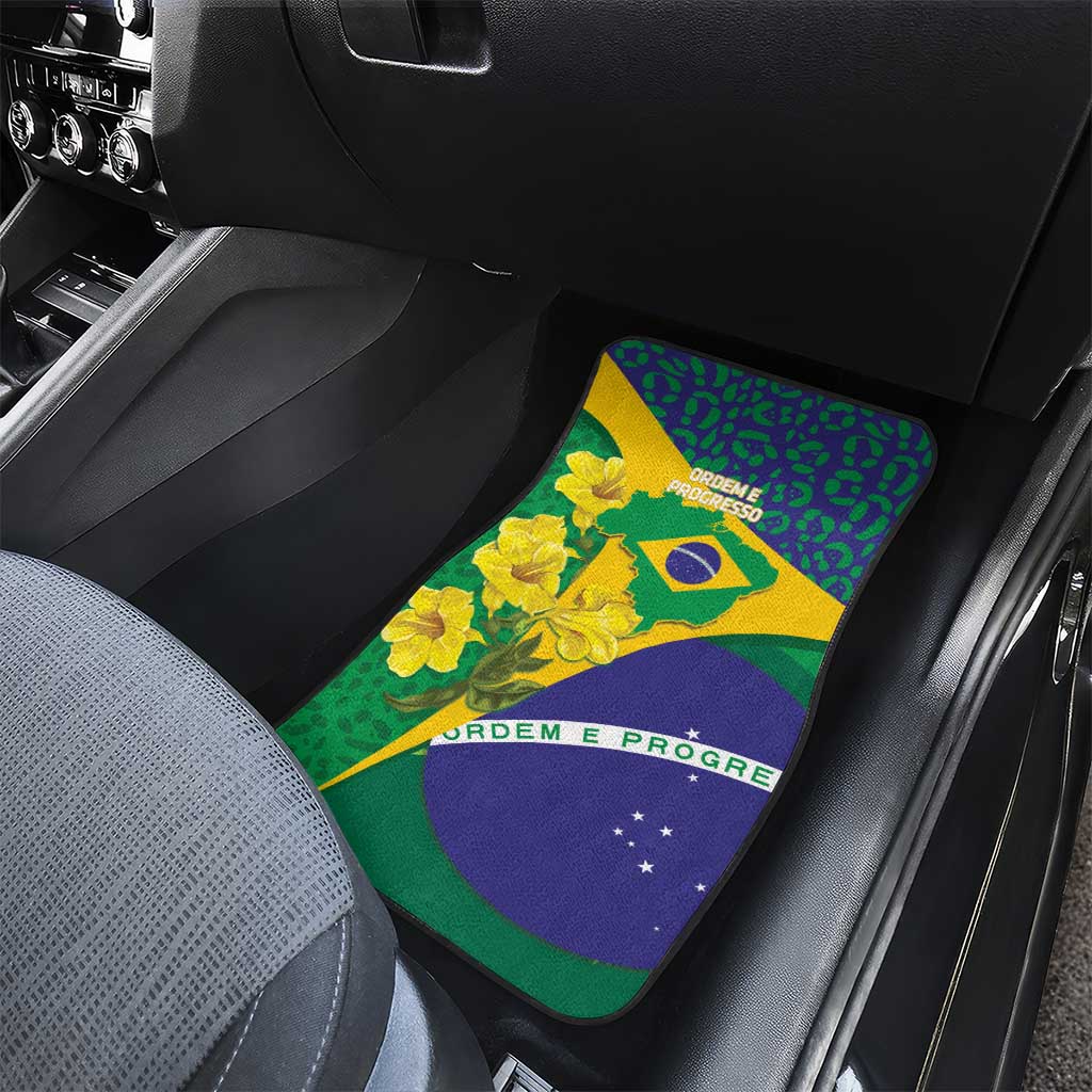 Brazil Independence Day Car Mats Ordem e Progresso Map With Golden Trumpet - Wonder Print Shop