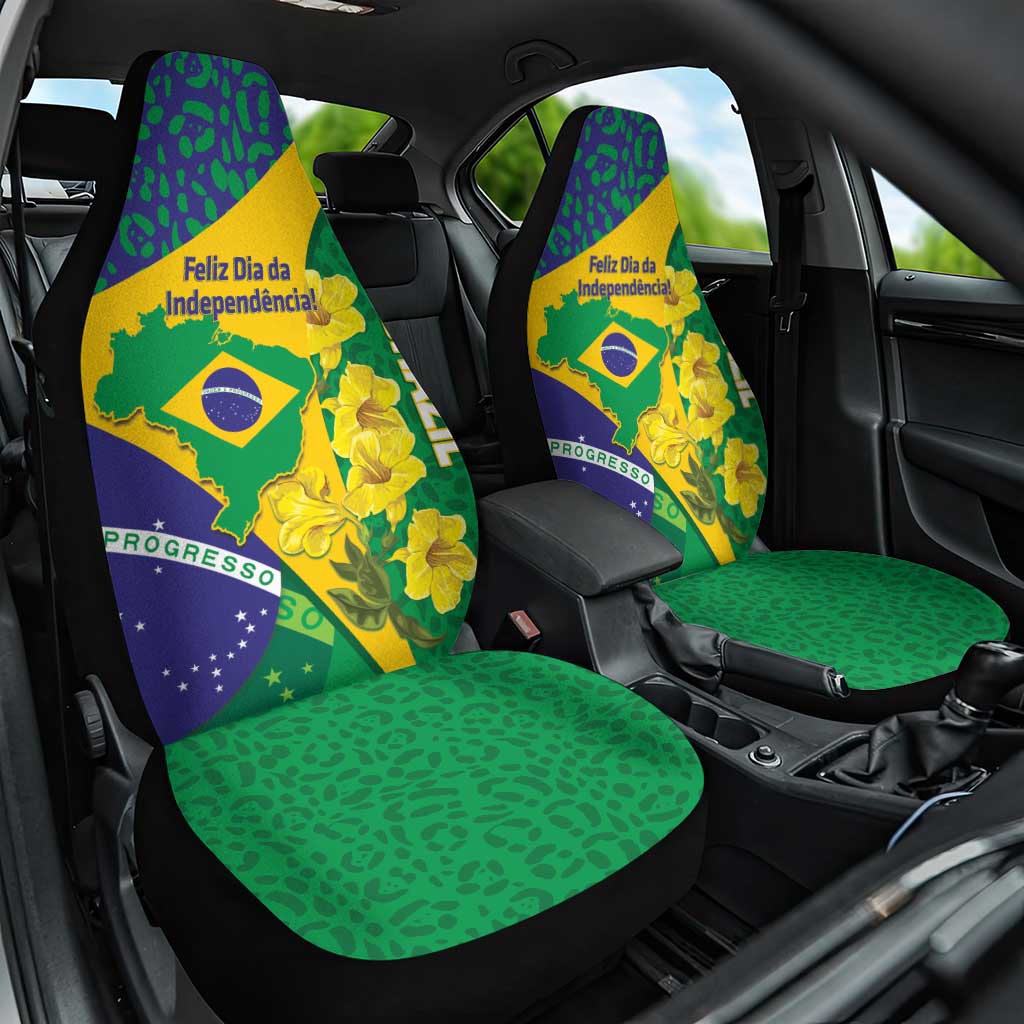 Brazil Independence Day Car Seat Cover Ordem e Progresso Map With Golden Trumpet - Wonder Print Shop