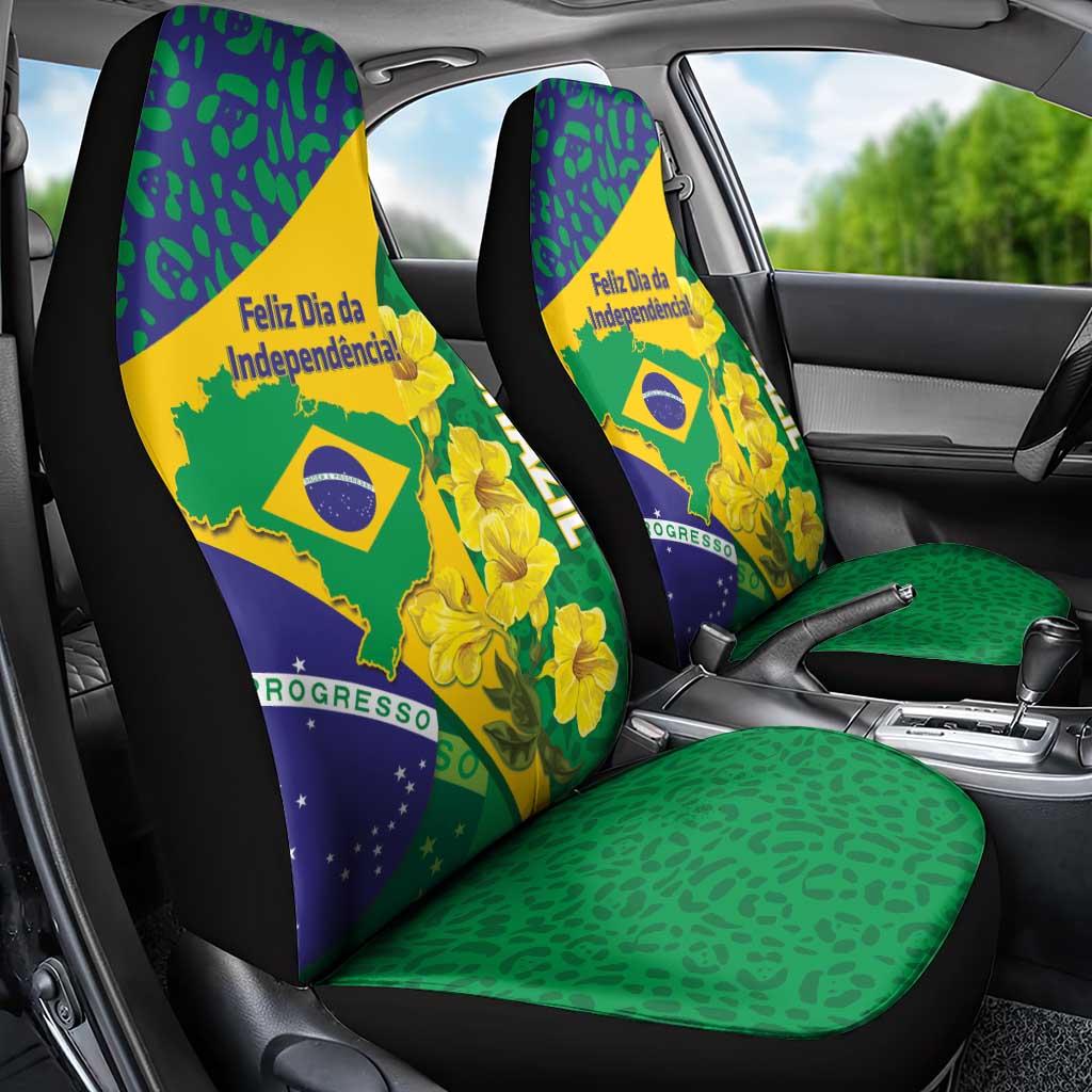 Brazil Independence Day Car Seat Cover Ordem e Progresso Map With Golden Trumpet - Wonder Print Shop
