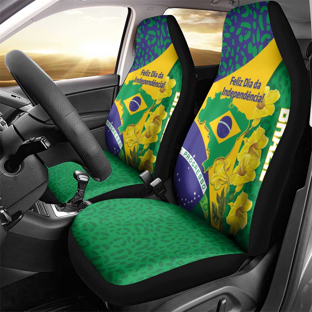 Brazil Independence Day Car Seat Cover Ordem e Progresso Map With Golden Trumpet - Wonder Print Shop