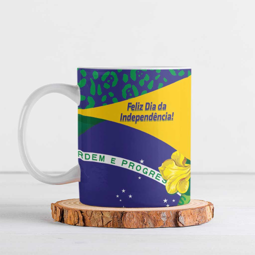 Brazil Independence Day Ceramic Mug Ordem e Progresso Map With Golden Trumpet - Wonder Print Shop