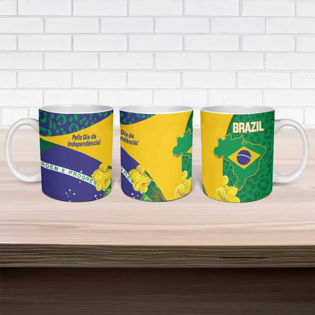 Brazil Independence Day Ceramic Mug Ordem e Progresso Map With Golden Trumpet - Wonder Print Shop