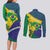 Brazil Independence Day Couples Matching Long Sleeve Bodycon Dress and Long Sleeve Button Shirt Ordem e Progresso Map With Golden Trumpet - Wonder Print Shop
