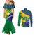 Brazil Independence Day Couples Matching Mermaid Dress and Long Sleeve Button Shirt Ordem e Progresso Map With Golden Trumpet - Wonder Print Shop
