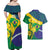 Brazil Independence Day Couples Matching Off Shoulder Maxi Dress and Hawaiian Shirt Ordem e Progresso Map With Golden Trumpet - Wonder Print Shop