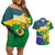 Brazil Independence Day Couples Matching Off Shoulder Short Dress and Hawaiian Shirt Ordem e Progresso Map With Golden Trumpet - Wonder Print Shop