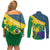 Brazil Independence Day Couples Matching Off Shoulder Short Dress and Long Sleeve Button Shirt Ordem e Progresso Map With Golden Trumpet - Wonder Print Shop