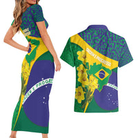 Brazil Independence Day Couples Matching Short Sleeve Bodycon Dress and Hawaiian Shirt Ordem e Progresso Map With Golden Trumpet - Wonder Print Shop