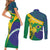Brazil Independence Day Couples Matching Short Sleeve Bodycon Dress and Long Sleeve Button Shirt Ordem e Progresso Map With Golden Trumpet - Wonder Print Shop