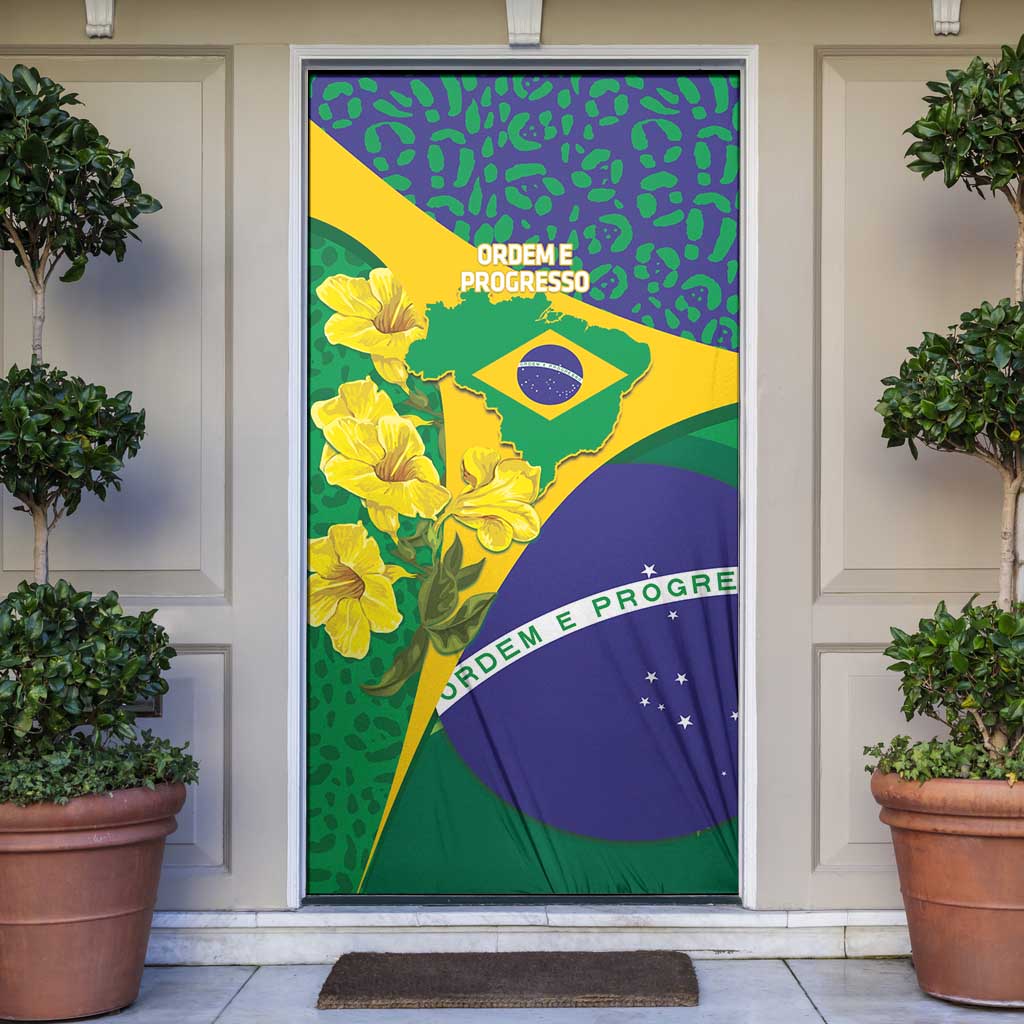 Brazil Independence Day Door Cover Ordem e Progresso Map With Golden Trumpet - Wonder Print Shop