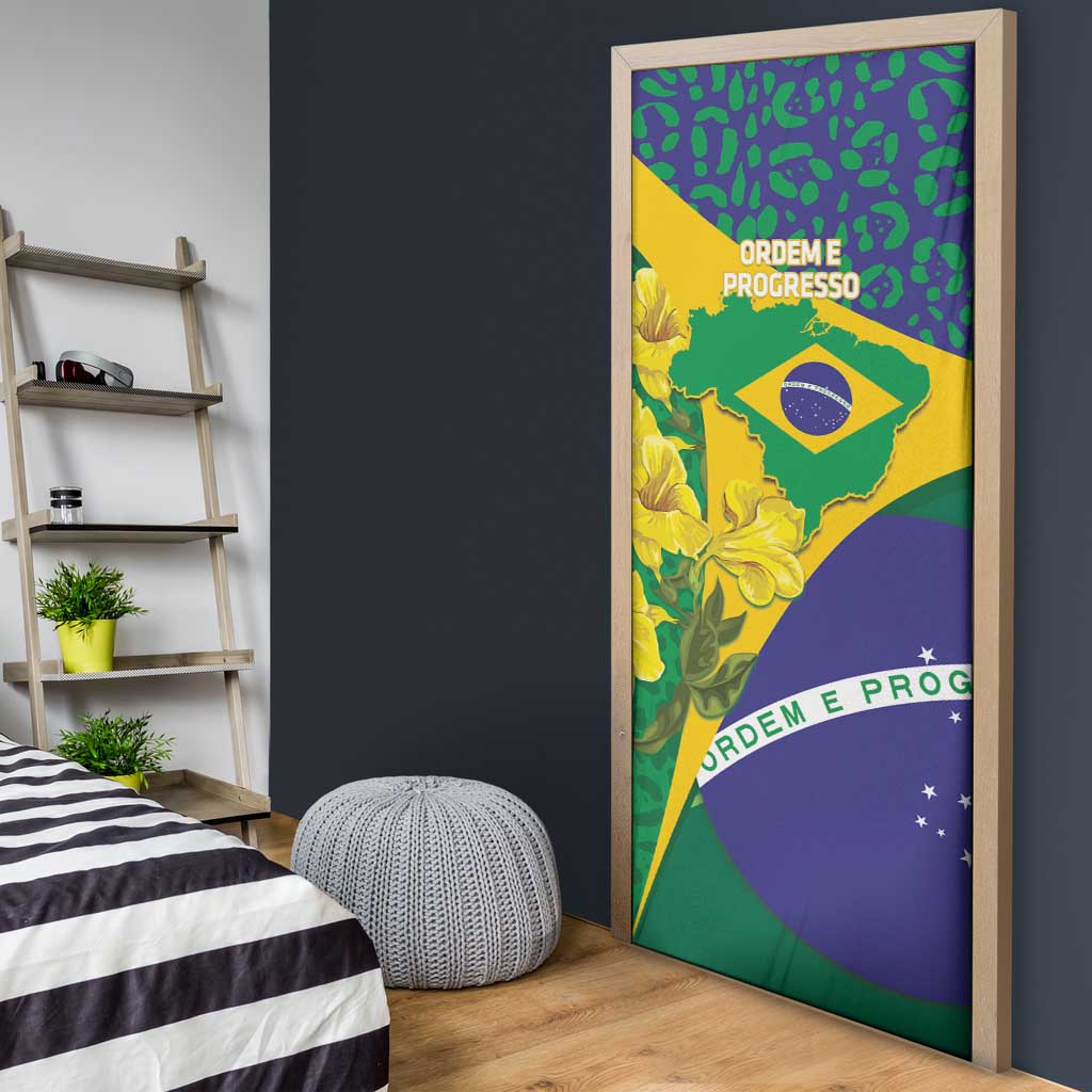 Brazil Independence Day Door Cover Ordem e Progresso Map With Golden Trumpet - Wonder Print Shop