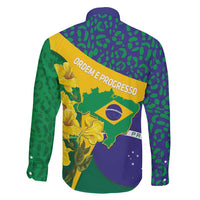 Brazil Independence Day Family Matching Mermaid Dress and Hawaiian Shirt Ordem e Progresso Map With Golden Trumpet - Wonder Print Shop