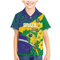 Brazil Independence Day Family Matching Mermaid Dress and Hawaiian Shirt Ordem e Progresso Map With Golden Trumpet - Wonder Print Shop