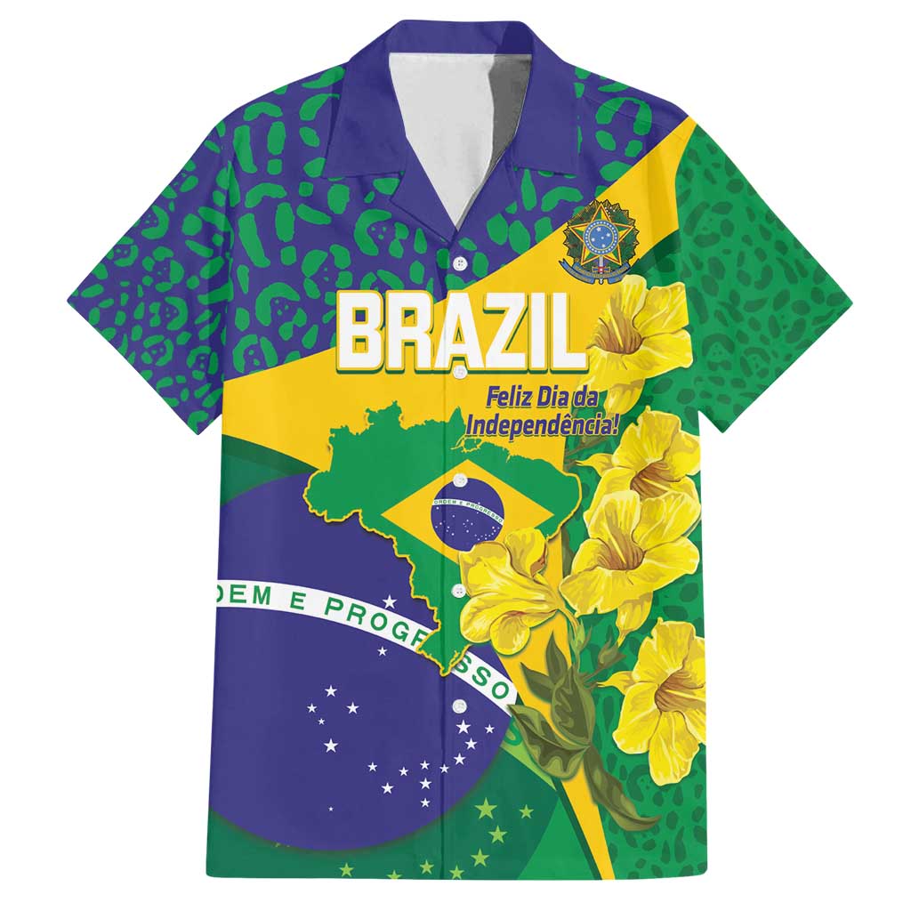 Brazil Independence Day Family Matching Off Shoulder Maxi Dress and Hawaiian Shirt Ordem e Progresso Map With Golden Trumpet - Wonder Print Shop