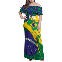 Brazil Independence Day Family Matching Off Shoulder Maxi Dress and Hawaiian Shirt Ordem e Progresso Map With Golden Trumpet - Wonder Print Shop