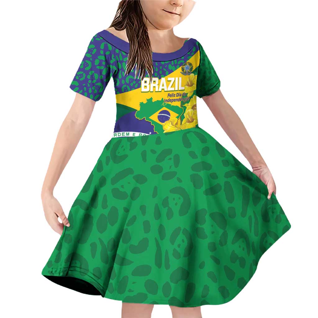 Brazil Independence Day Family Matching Off Shoulder Short Dress and Hawaiian Shirt Ordem e Progresso Map With Golden Trumpet - Wonder Print Shop