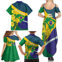Brazil Independence Day Family Matching Summer Maxi Dress and Hawaiian Shirt Ordem e Progresso Map With Golden Trumpet - Wonder Print Shop
