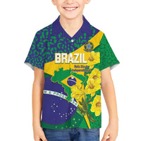 Brazil Independence Day Family Matching Summer Maxi Dress and Hawaiian Shirt Ordem e Progresso Map With Golden Trumpet - Wonder Print Shop