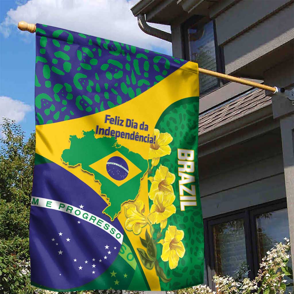 Brazil Independence Day Garden Flag Ordem e Progresso Map With Golden Trumpet - Wonder Print Shop