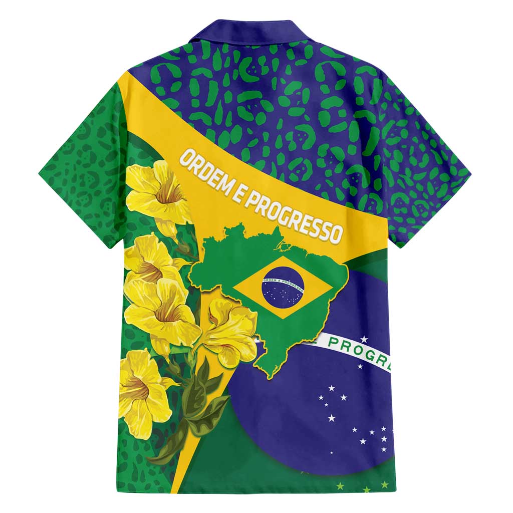Brazil Independence Day Hawaiian Shirt Ordem e Progresso Map With Golden Trumpet - Wonder Print Shop