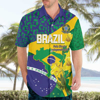 Brazil Independence Day Hawaiian Shirt Ordem e Progresso Map With Golden Trumpet - Wonder Print Shop