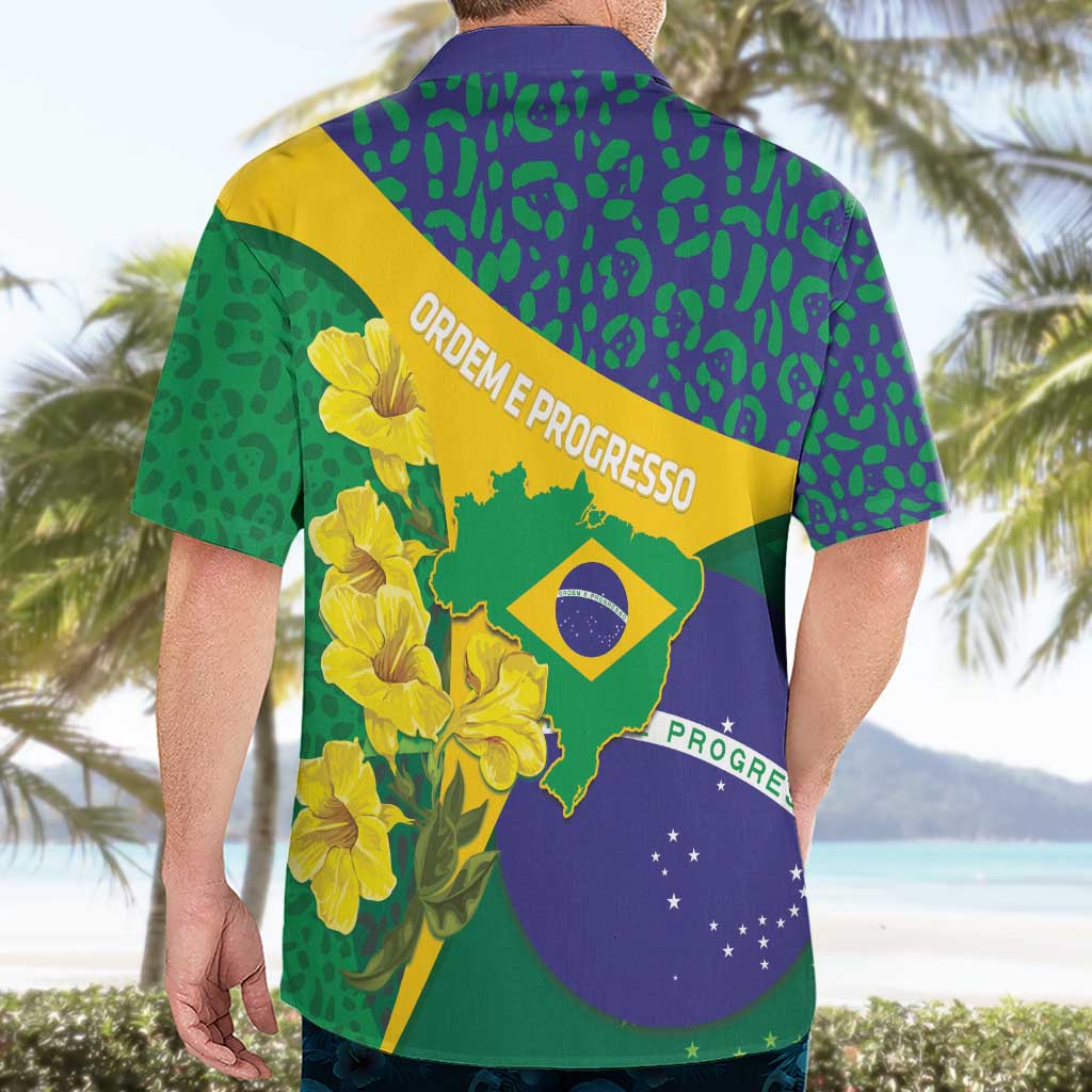 Brazil Independence Day Hawaiian Shirt Ordem e Progresso Map With Golden Trumpet - Wonder Print Shop