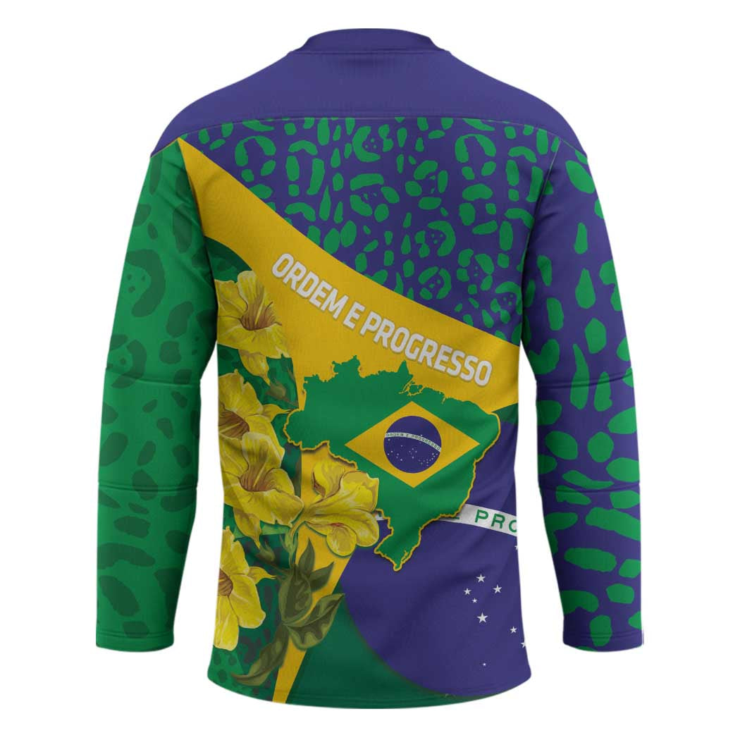 Brazil Independence Day Hockey Jersey Ordem e Progresso Map With Golden Trumpet - Wonder Print Shop