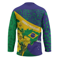 Brazil Independence Day Hockey Jersey Ordem e Progresso Map With Golden Trumpet - Wonder Print Shop