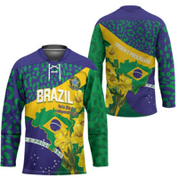 Brazil Independence Day Hockey Jersey Ordem e Progresso Map With Golden Trumpet - Wonder Print Shop