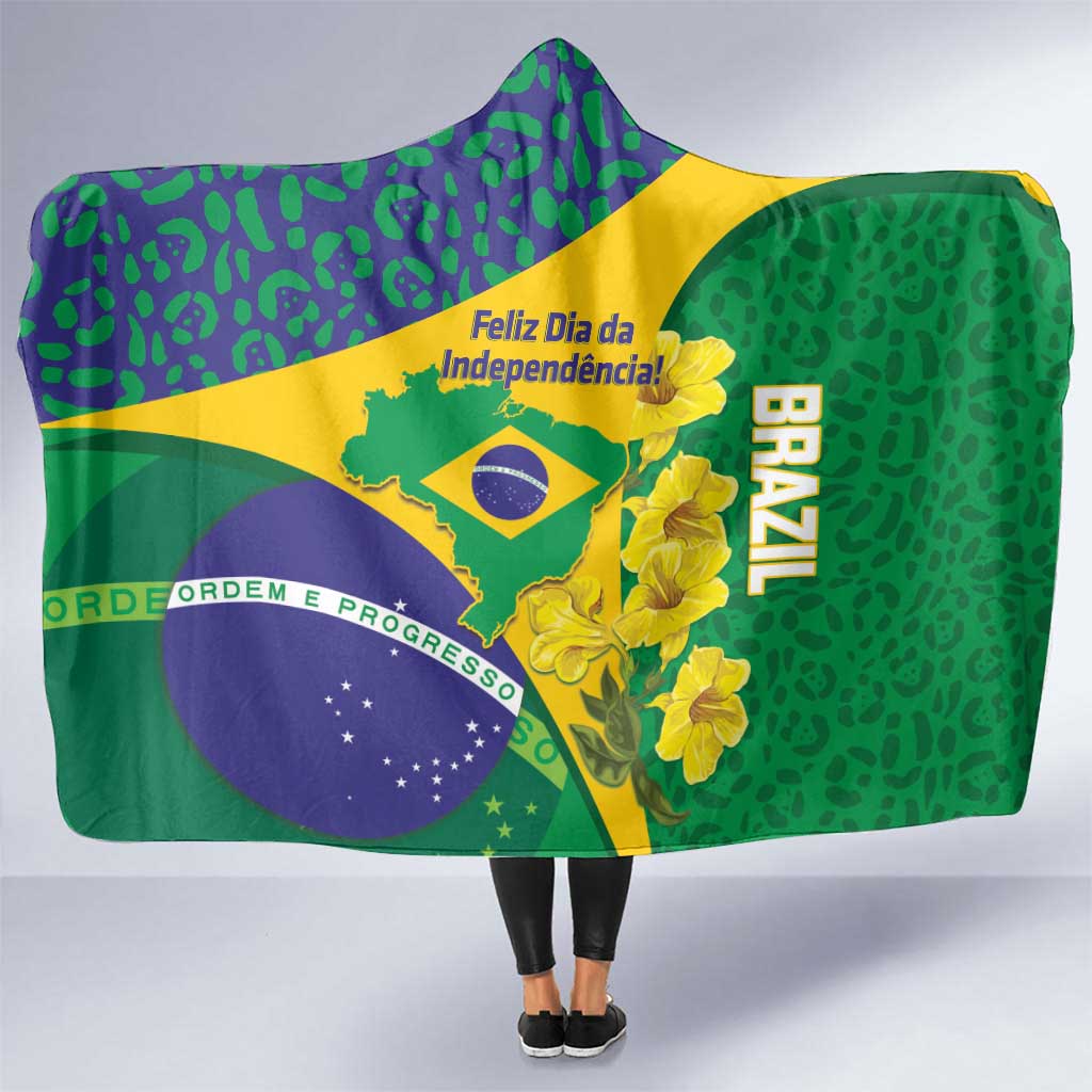 Brazil Independence Day Hooded Blanket Ordem e Progresso Map With Golden Trumpet - Wonder Print Shop