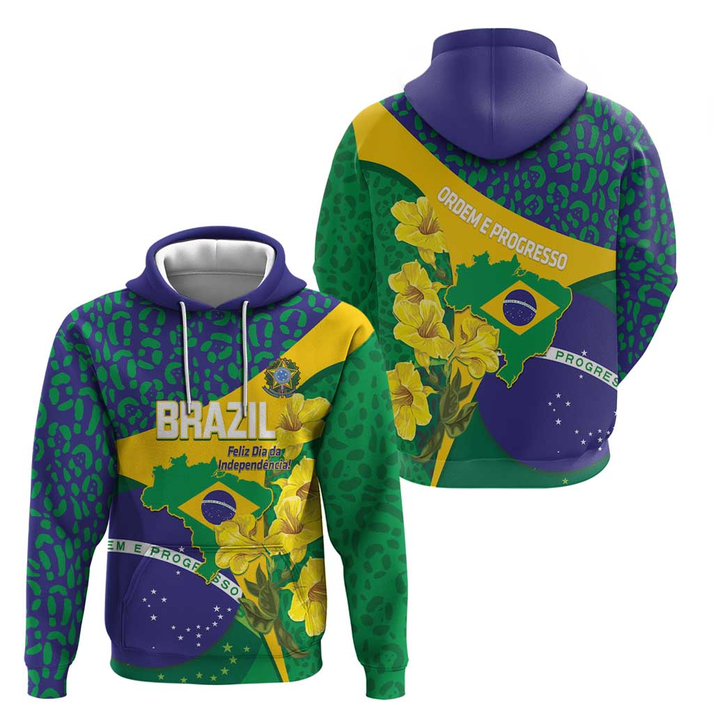 Brazil Independence Day Hoodie Ordem e Progresso Map With Golden Trumpet - Wonder Print Shop