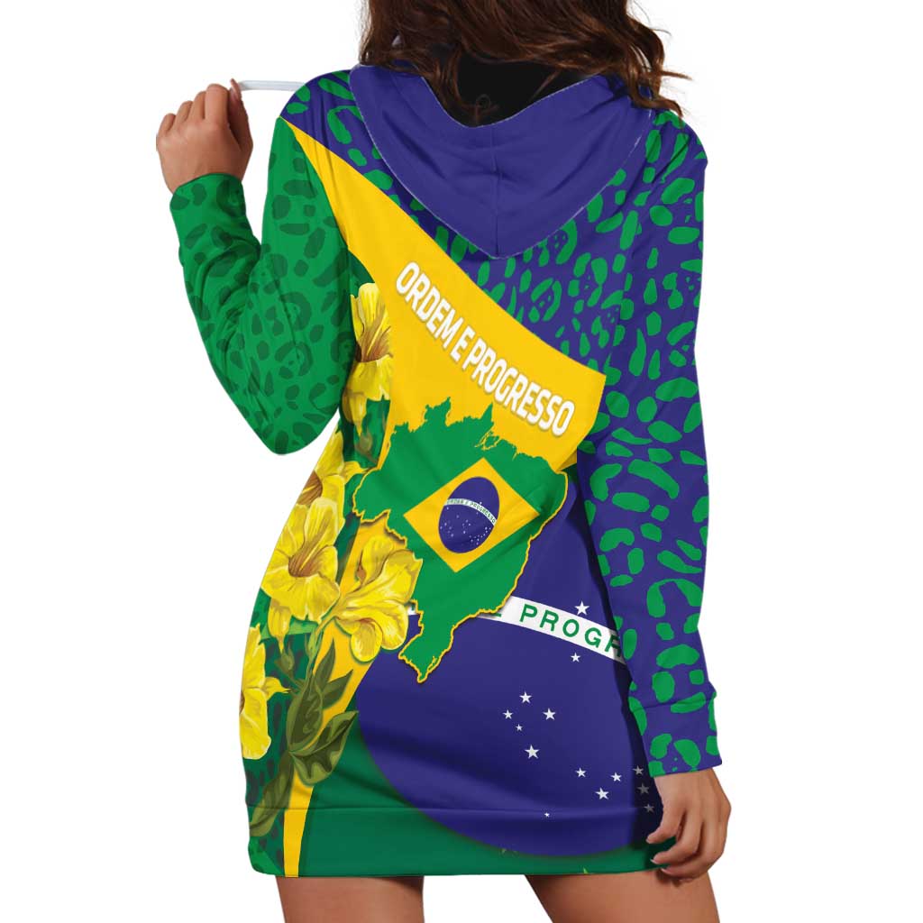 Brazil Independence Day Hoodie Dress Ordem e Progresso Map With Golden Trumpet - Wonder Print Shop