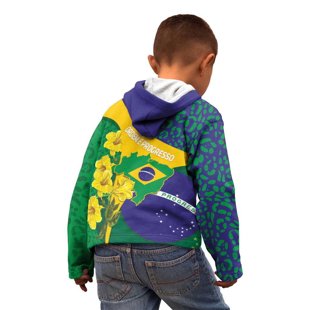 Brazil Independence Day Kid Hoodie Ordem e Progresso Map With Golden Trumpet - Wonder Print Shop