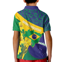 Brazil Independence Day Kid Polo Shirt Ordem e Progresso Map With Golden Trumpet - Wonder Print Shop