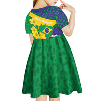 Brazil Independence Day Kid Short Sleeve Dress Ordem e Progresso Map With Golden Trumpet - Wonder Print Shop