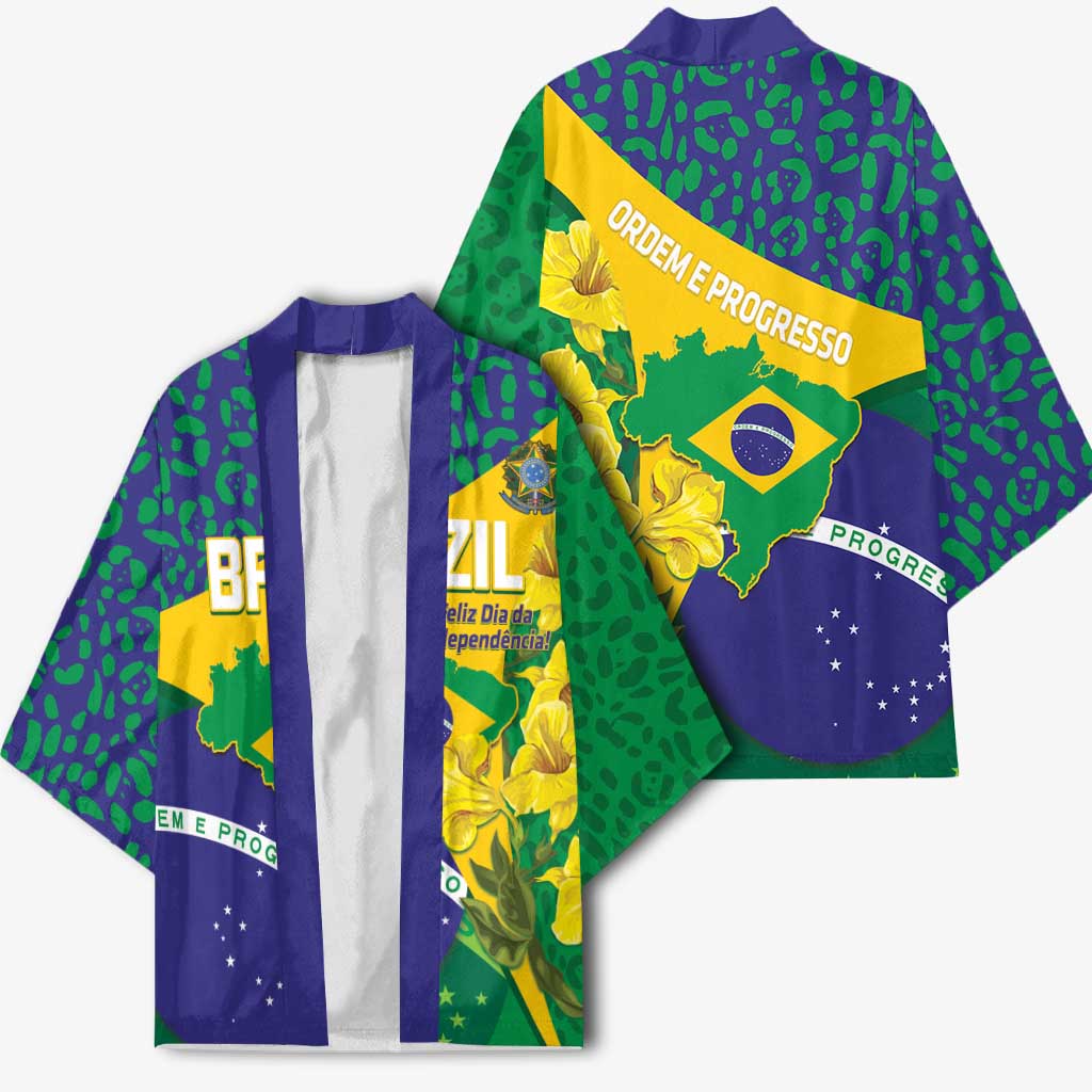 Brazil Independence Day Kimono Ordem e Progresso Map With Golden Trumpet - Wonder Print Shop