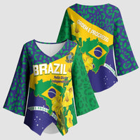 Brazil Independence Day Kimono Sleeve Blouse Ordem e Progresso Map With Golden Trumpet - Wonder Print Shop